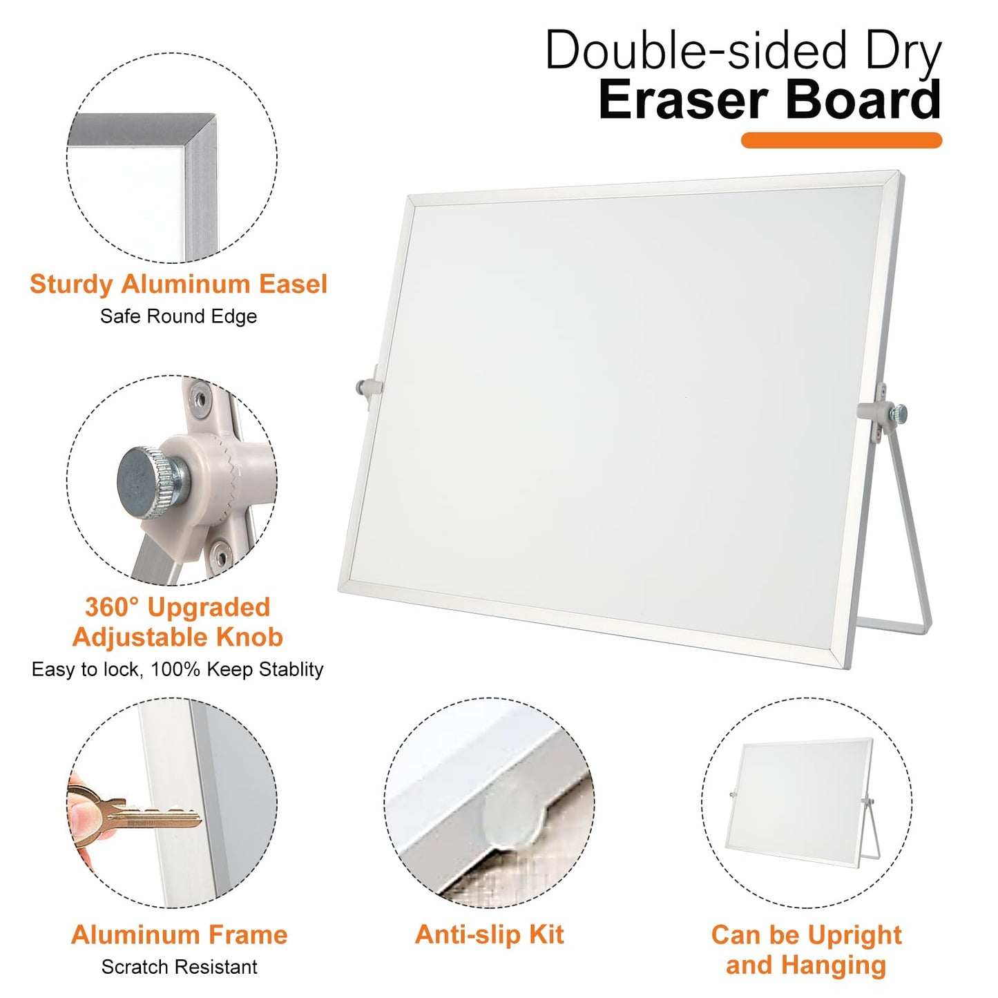 Dry Erase White Board, Aisuoker 16 x 12inch Magnetic Desktop Whiteboard with Stand,10 Markers, 10 Magnets and 1 Eraser, Portable Double-Sided White Board for Kid Drawing Memo to Do and List Wall-White