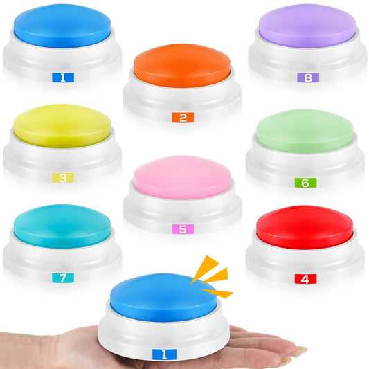 Xuhal 8 Pcs Recording Button Buzzers for Trivia Games with Number Recordable Answer Buzzers for Communication Pet Training Gift for Back to School Team Family Game and Trivia Nights, 8 Colors