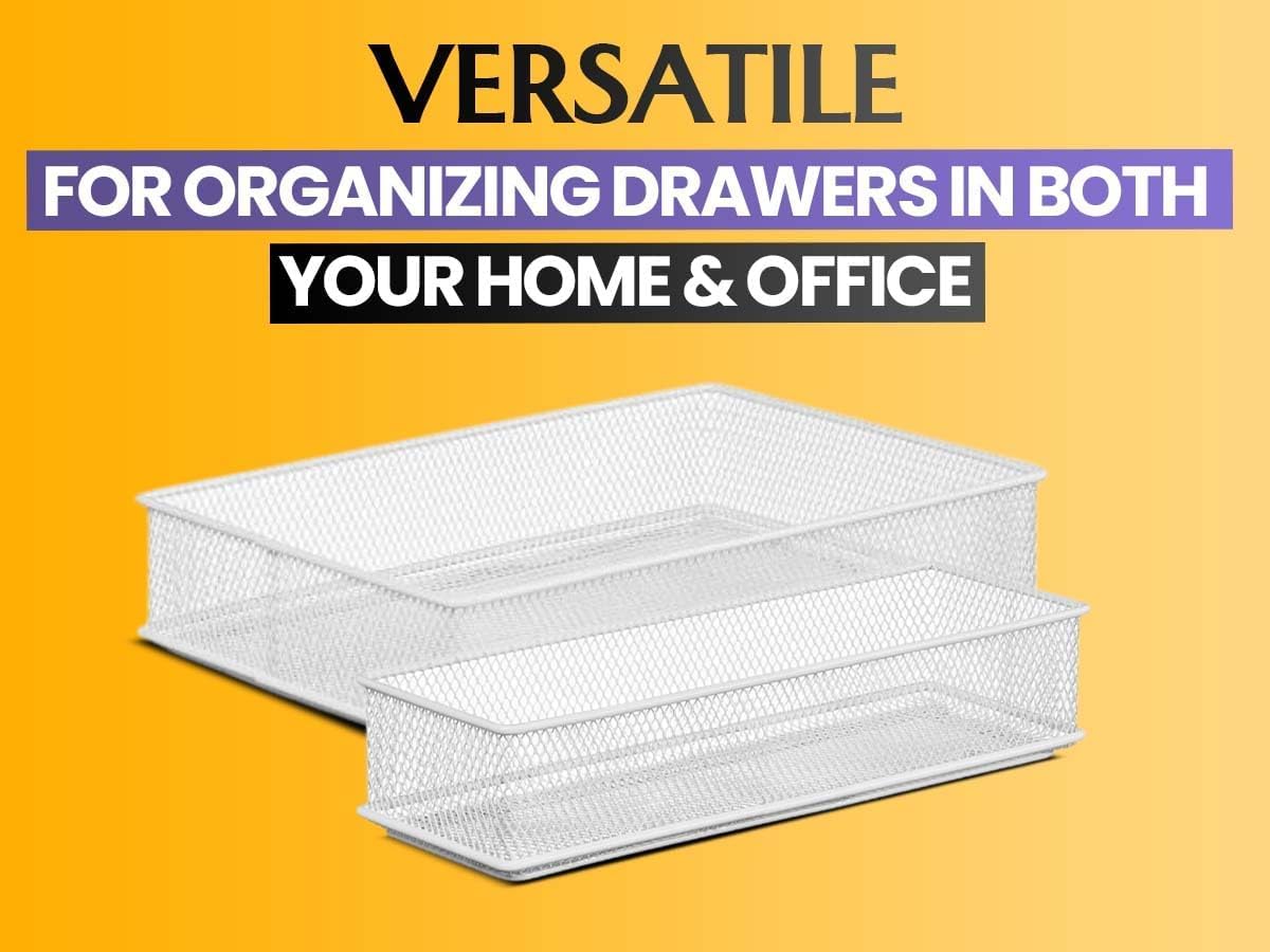YBM HOME Silver Mesh Drawer Cabinet and or Shelf Organizer Bins, School Supply Holder Office Desktop Organizer Basket 1591s (1, 6x12x2 Inch)