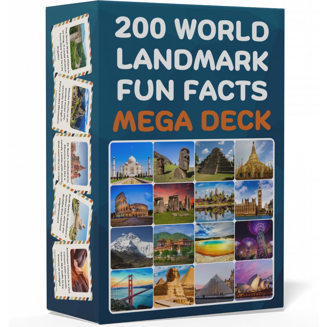 200 World Landmark Fun Fact Cards – Fascinating, Educational Flash Cards for Kids | Lunchbox Notes, Homeschool, Classroom, Travel + Bonus Printable 60 Space Fun Facts | Back to School & Gift Idea