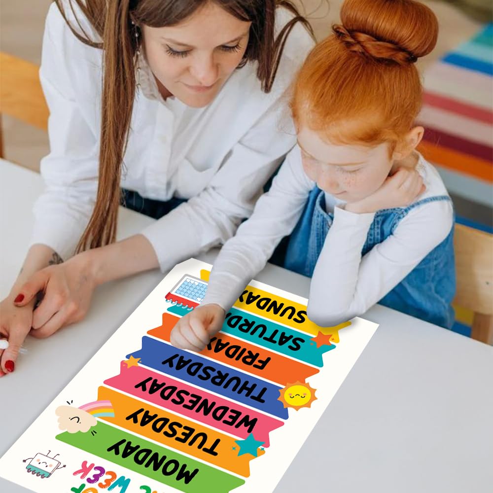 16pcs Colorful Educational Posters for 5-7 Toddlers, LAMINATED Math, Classroom Posters Preschool, Elementary Preschool, Toddler Learning Print, Preschool Posters for Toddlers, Learning Wall Prints
