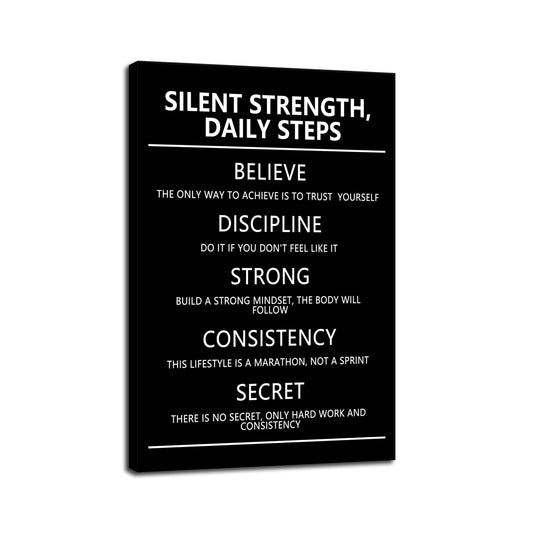 Silent Strength,Daily Steps quote Inspirational Wall Art Affirmative Motivational Poster Canvas Painting Prints Wall Pictures for Home Office Gym Decor Framed Artwork [12''W x 18''H]