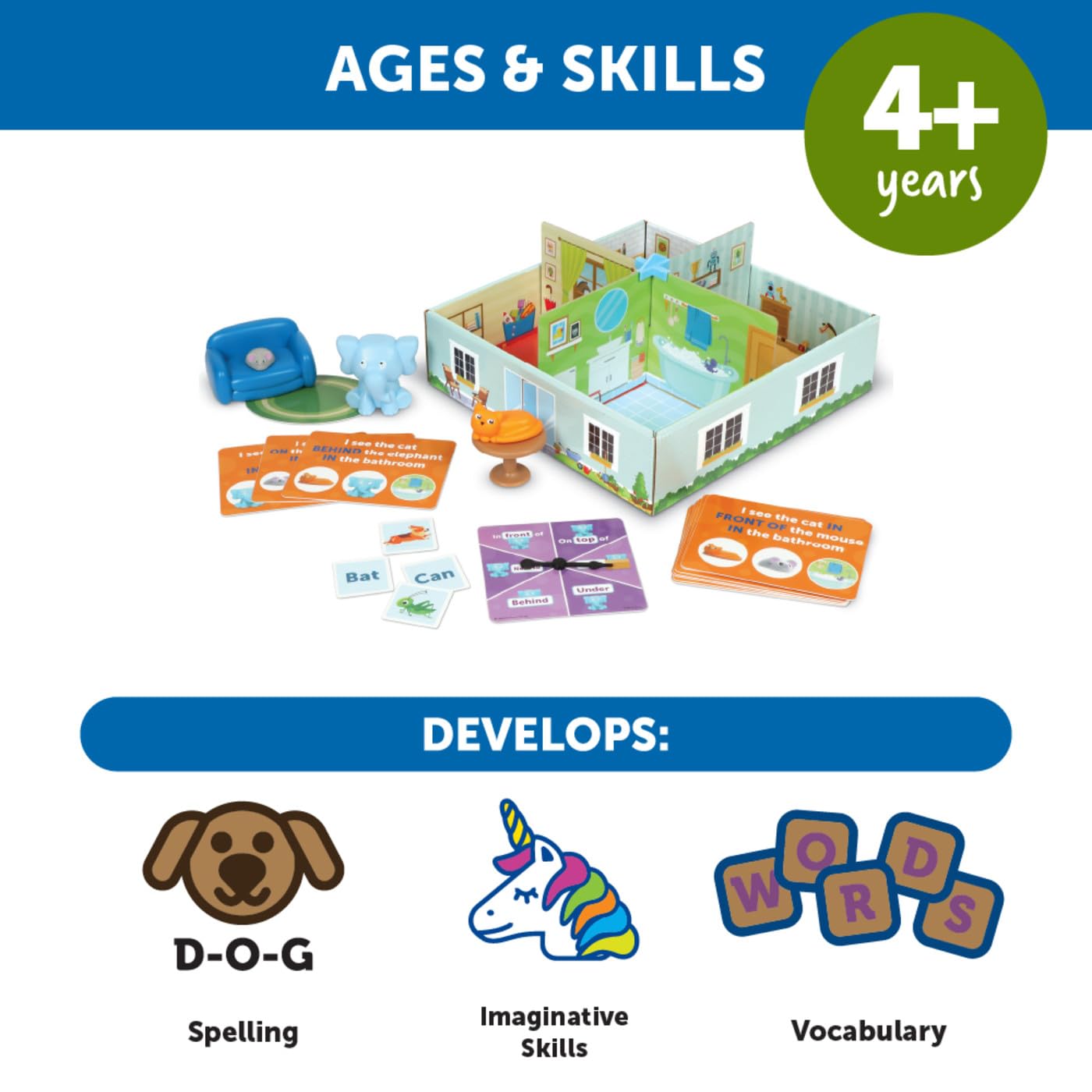 Learning Resources Elephant in the Room Positional Word Activity Set - Toddler Board Games, Language and Critical Thinking Skills, Sentence Building, Language Development, Gifts for Boys and Girls