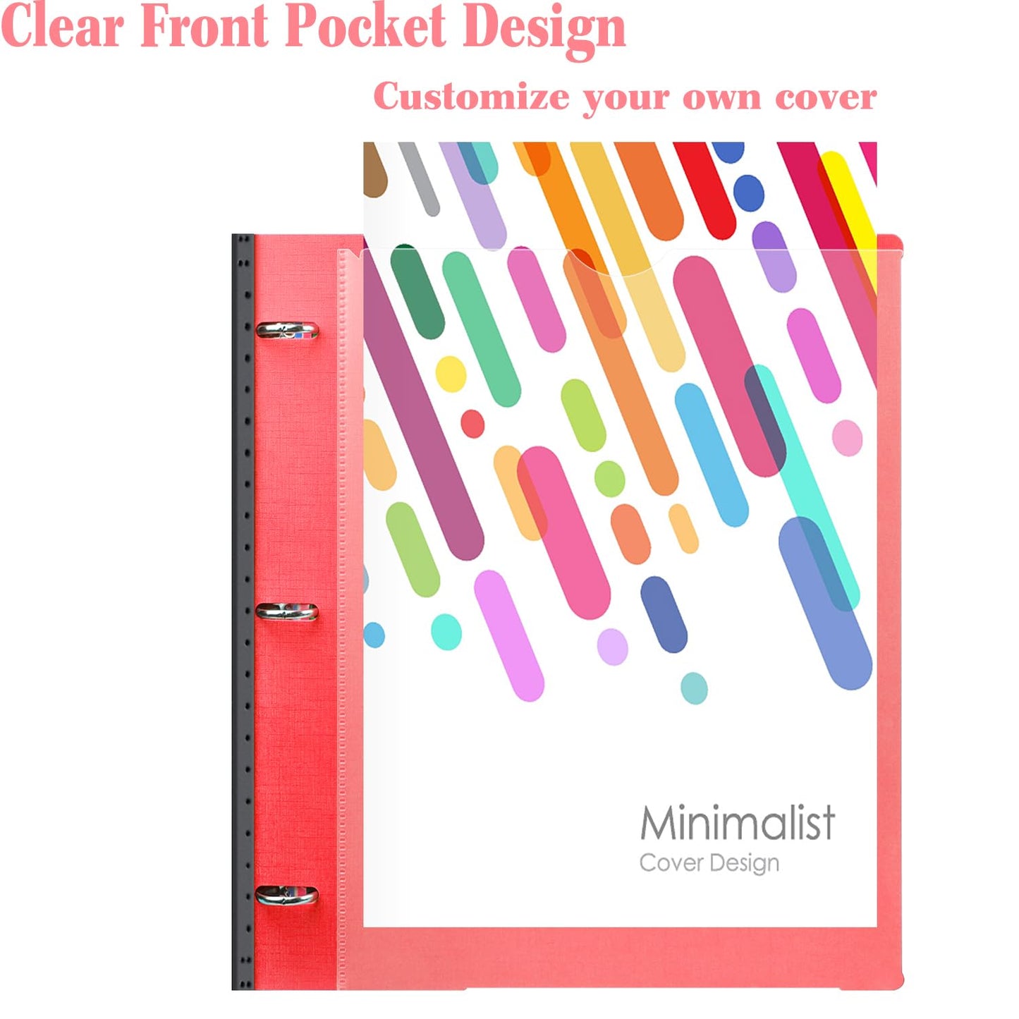 INFUN Telescoping 3 Ring Binder - 4PCS, Flexible Round Binder with Customizable Front Cover and Clear Catalog Pocket, Holds 8.5x11 inch Paper