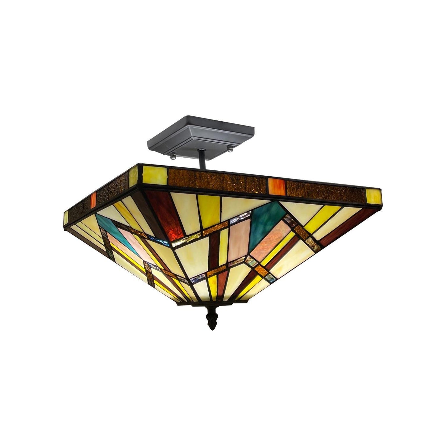 Chloe Lighting Vincent Tiffany-Style Semi-Flush Light, 2 Lights, 14in Wide, Blackish Bronze, Multicolor, Model CH3T523BM14-UF2