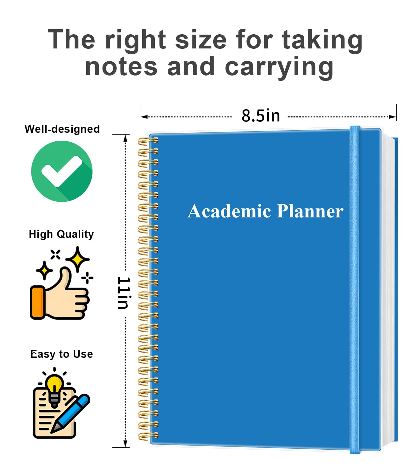 Academic Planner for 2026-2027 or Anytime - Undated Weekly Student Planner For Homeschool, High School, College & Nursing Students, 200 Pages, 8.5" x 11", Blue