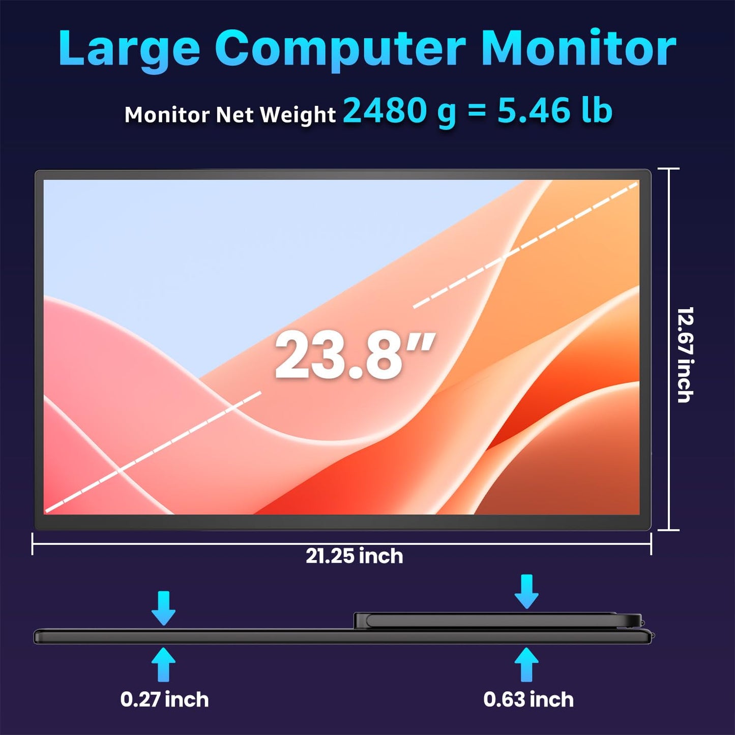 Upperizon Portable Monitor 23.8 inch 4K 3840X2160 144% sRGB 60Hz HDR HDMI USB-C Travel Monitor for Laptop MacBook PC Surface PS5 Xbox, Large External Display with Kickstand & Speakers, VESA Compatible
