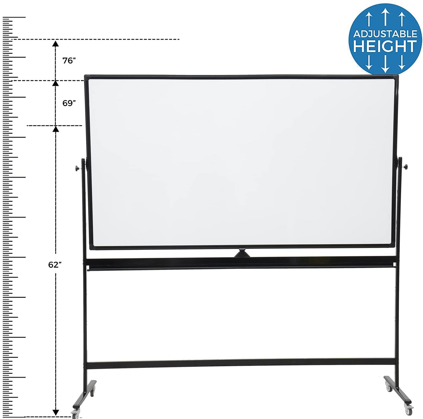 DexBoard Large 72x40 Inch Mobile Whiteboard, Double-Sided Magnetic Dry Erase Board on 360-Degree Rolling Stand, Height-Adjustable, Reversible for Office, Classroom & Home Use
