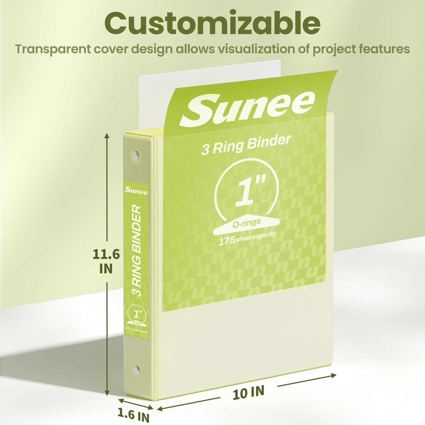 SUNEE 3 Ring Binder 1 Inch 2 Pack, Clear View Binder Three Ring PVC-Free (Fit 8.5x11 Inches) for School or Office Supplies, Yellow
