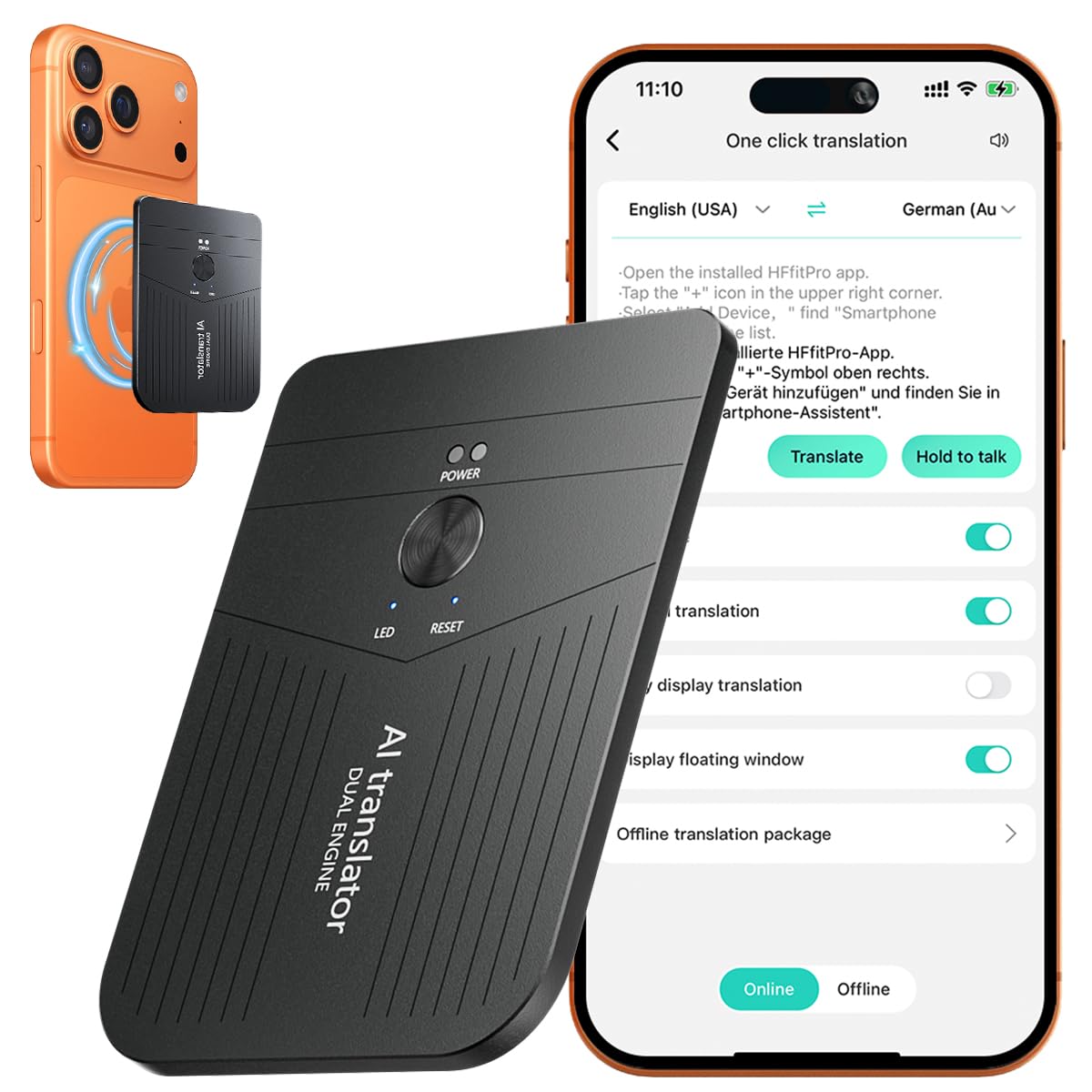 AICase AI Smart Translator,Language Translator Device,App Control,Free AI Transcribe& Summarize,Support 136 Languages,Audio Recorder/Translation forLectures,Meetings,Calls,Travel,Trip.Non-Pro Version