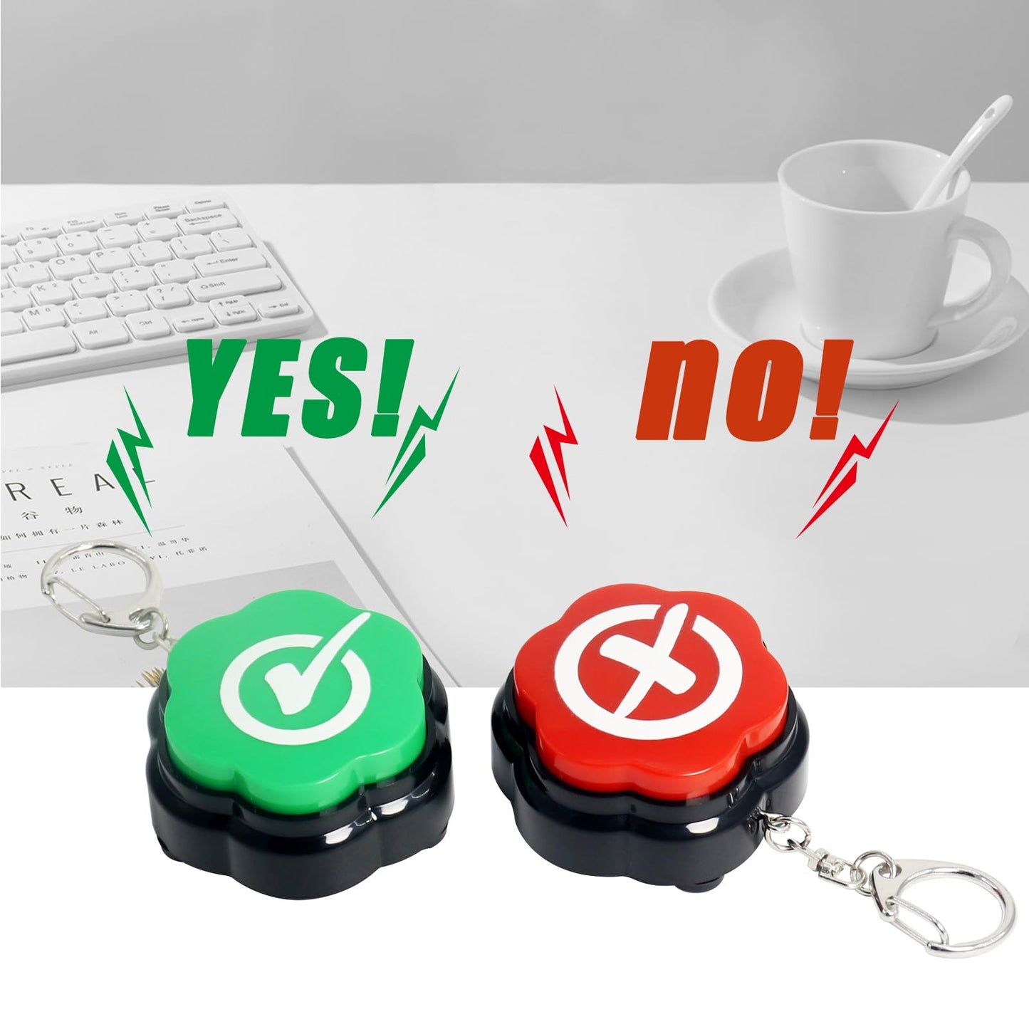ANLIKY Right Wrong Sound Buzzers Portable Keychain Sound Buttons, Answer Buzzers Set of 2,Correct Incorrect Buzzers for Game Show, Right Button and Wrong Buttons for Communication