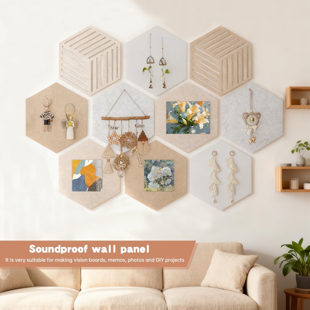 10Pack Hexagon Cork Boards for Walls Decor,Felt Board Tiles with 100 Push Pins,Felt Bulletin Board Tiles for Office & Home for Notes Photos and DIY Classroom Decor