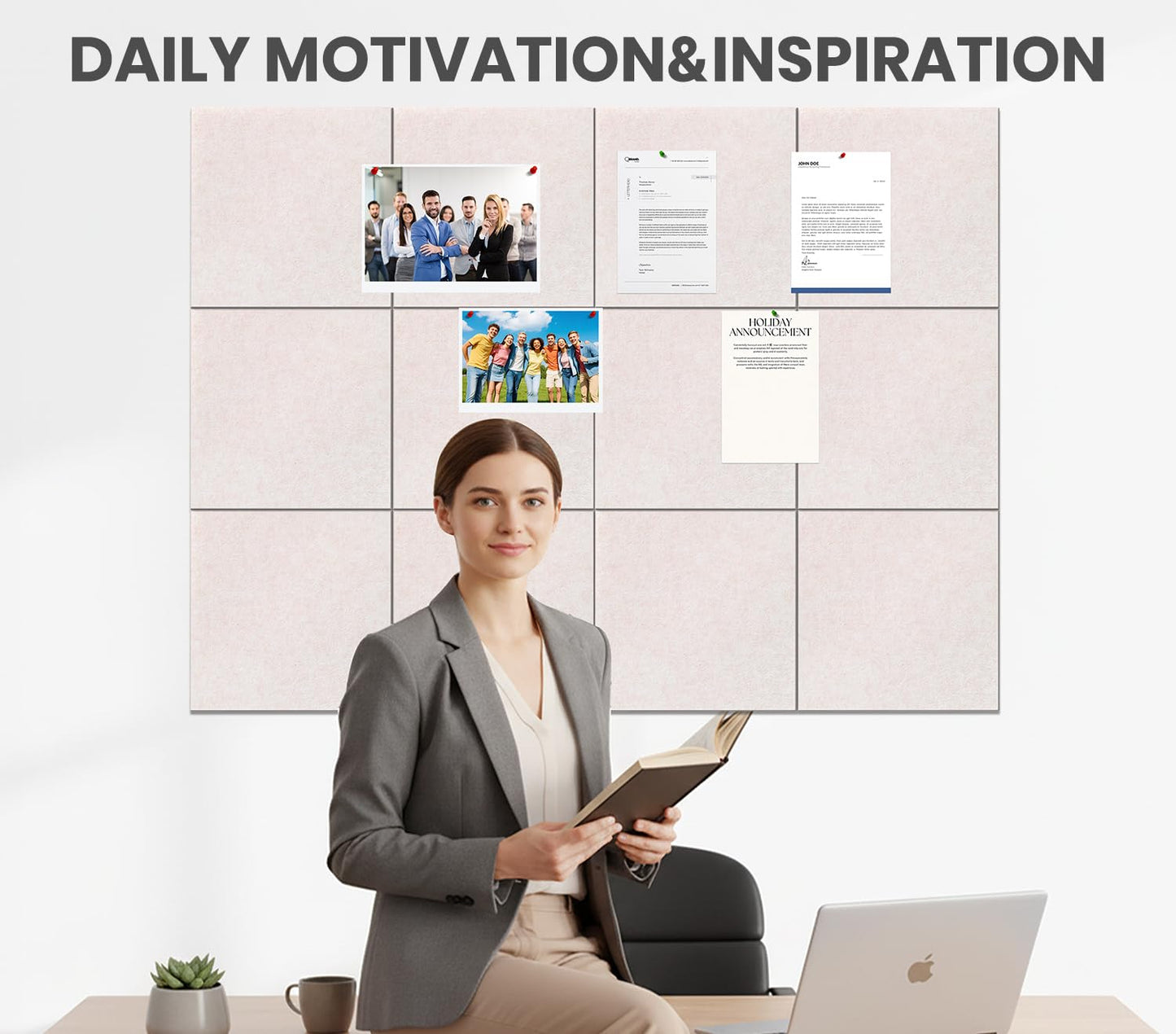 Large Cork Board Alternative 36" X 24" Bulletin Board - 6 Pack Removable Felt Wall Tiles with 20 pushpins, Large Cork Boards for Walls Cork Board for Office Pin Board Tack Board - Oatmeal