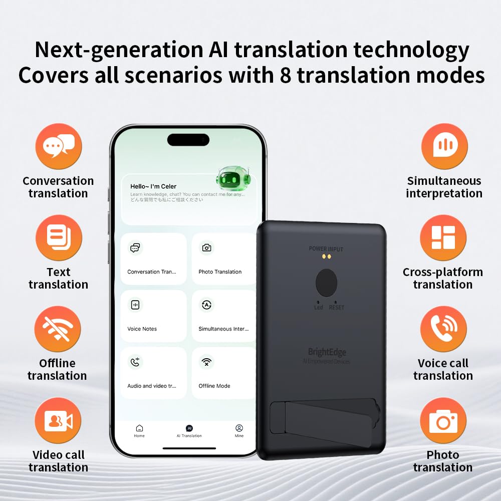 KECHOXAI Portable AI Voice Translator Device, 146+ Languages Real-Time Two-Way Translator with Offline Support & Magnetic Stand, for Travel, Business & Language Learning