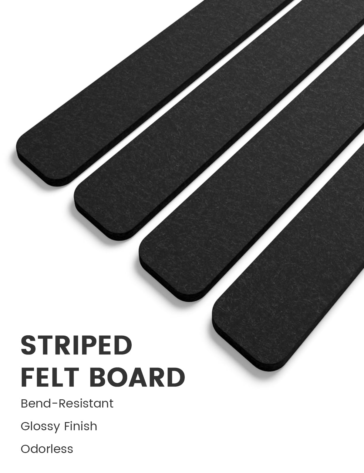 Fluxynara Cork Board Alternative Felt Strip Board 5-Pack 13"x2", Office Pin Board with 35 Push Pins, Adhesive Install for Bedroom Door & Home Office (Black)