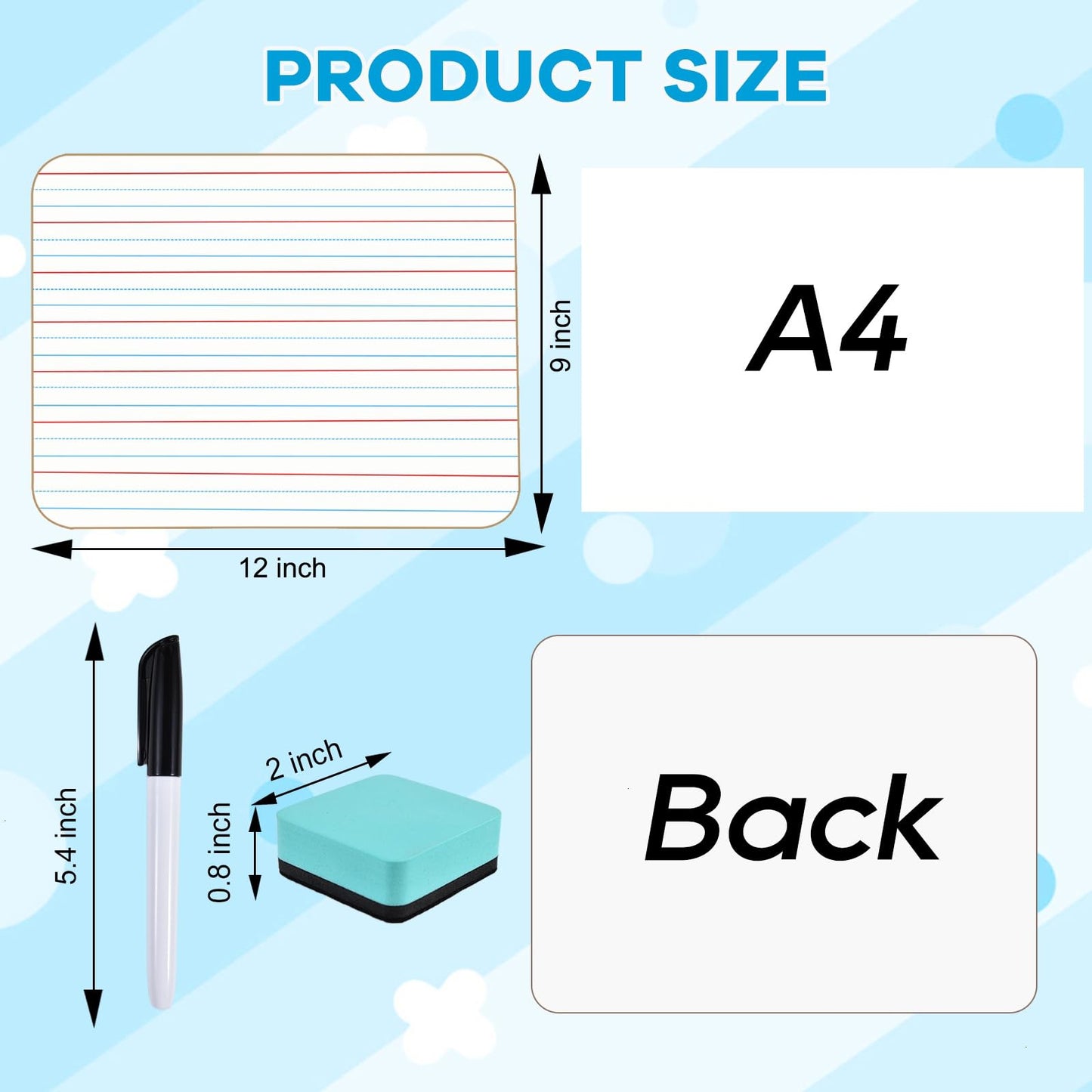 COYMOS 6 Pack Small White Board with Lines 9 x 12 Inch Double Sided Mini Dry Erase Board Classroom Pack Portable Dry Erase Lapboard for Kids Teacher Supplies with 6 Erasers and 6 Markers