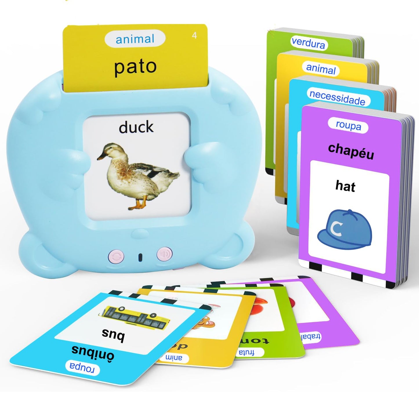 MAYAPHILOS 224 Words Brazil Portuguese and English Talking Flash Cards for Toddlers, Autism Sensory Toys, Portuguese Language Learning Educational Montessori Speech Therapy Toys Gifts for Kids