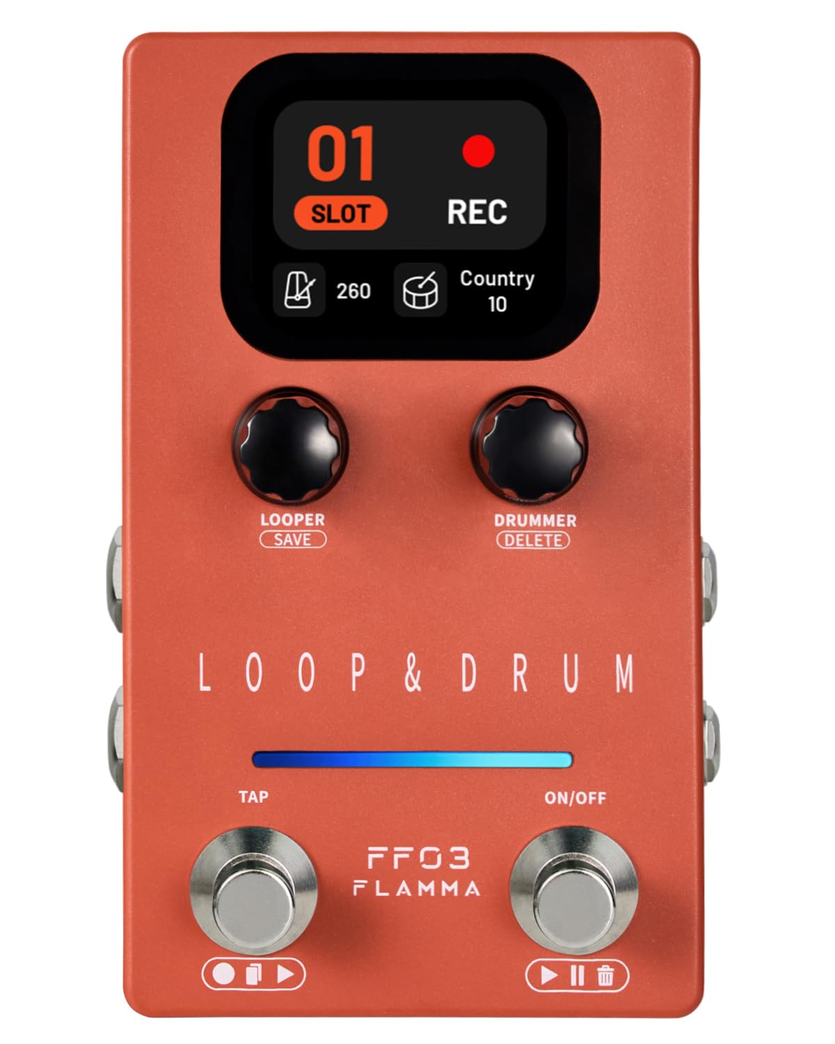 FLAMMA FF03 Looper Pedal Drum Machine, Drum Looper Guitar Pedal with LED Indicators, 160 Min Recording, 121 Drum Grooves, 40 Loop Slots, Undo/Redo, Fade Out, Sync Mode, USB & Headphone Out