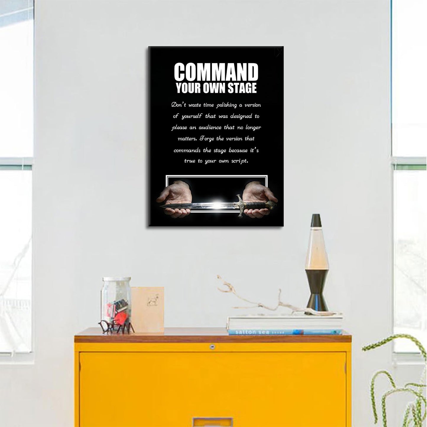 YSPCSUN Inspirational Posters For Home Office Decor Glowing Sword Wall Art Motivational Quotes Canvas Paintings Leadership Signs For Gym Masculine Room Decoration Ready To Hang 24x18 Inch