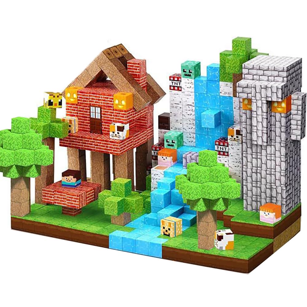Wattlink Magnetic Building Blocks Set, 150 Pieces Pixel Style Building Cubes, Non-Toxic Construction Toys for Christmas Birthday Gifts, Ages 3+