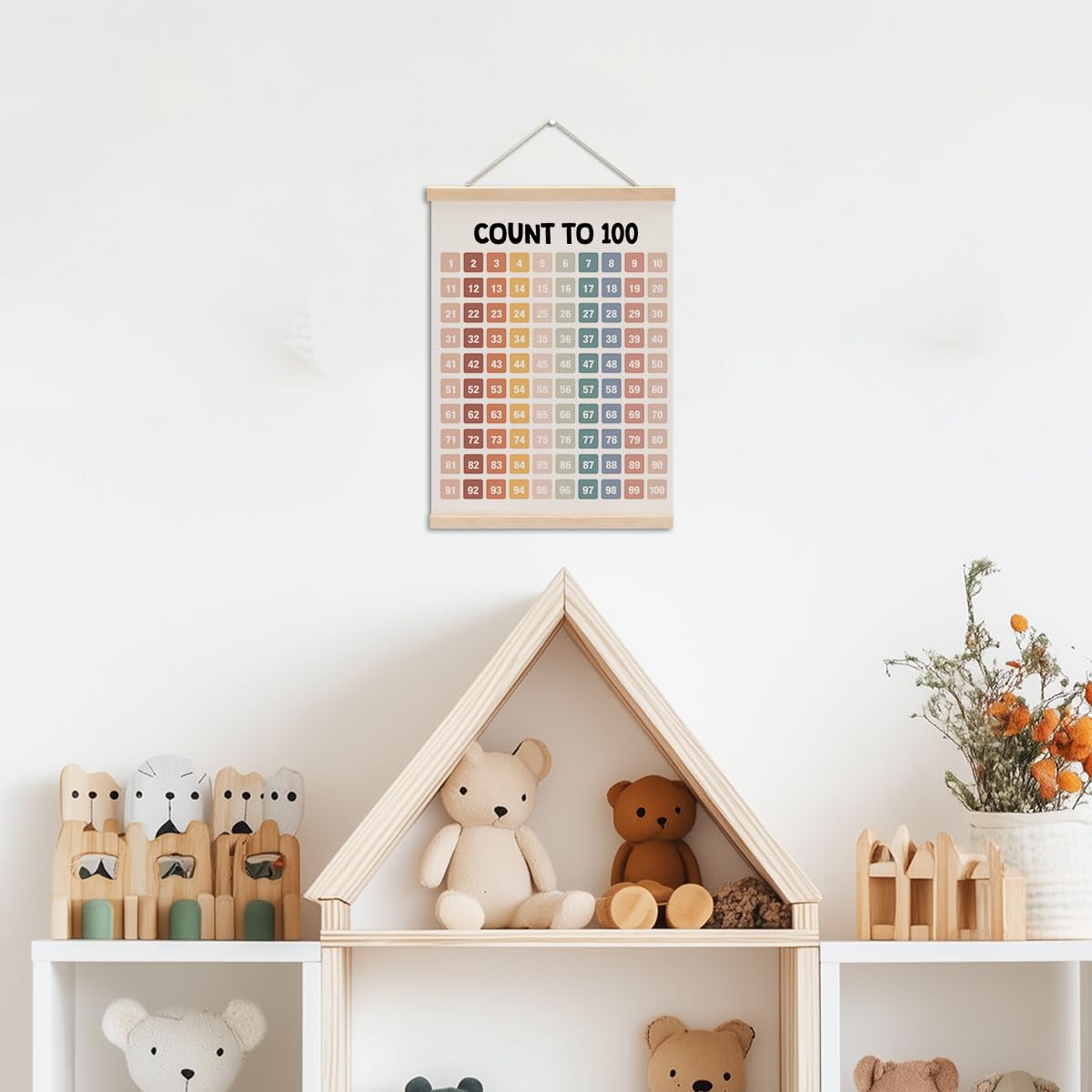 XFN Number Chart 1-100 Boho Modern Wall Banner, Educational Poster, Living Room, Bedroom, Nursery, Office Decor