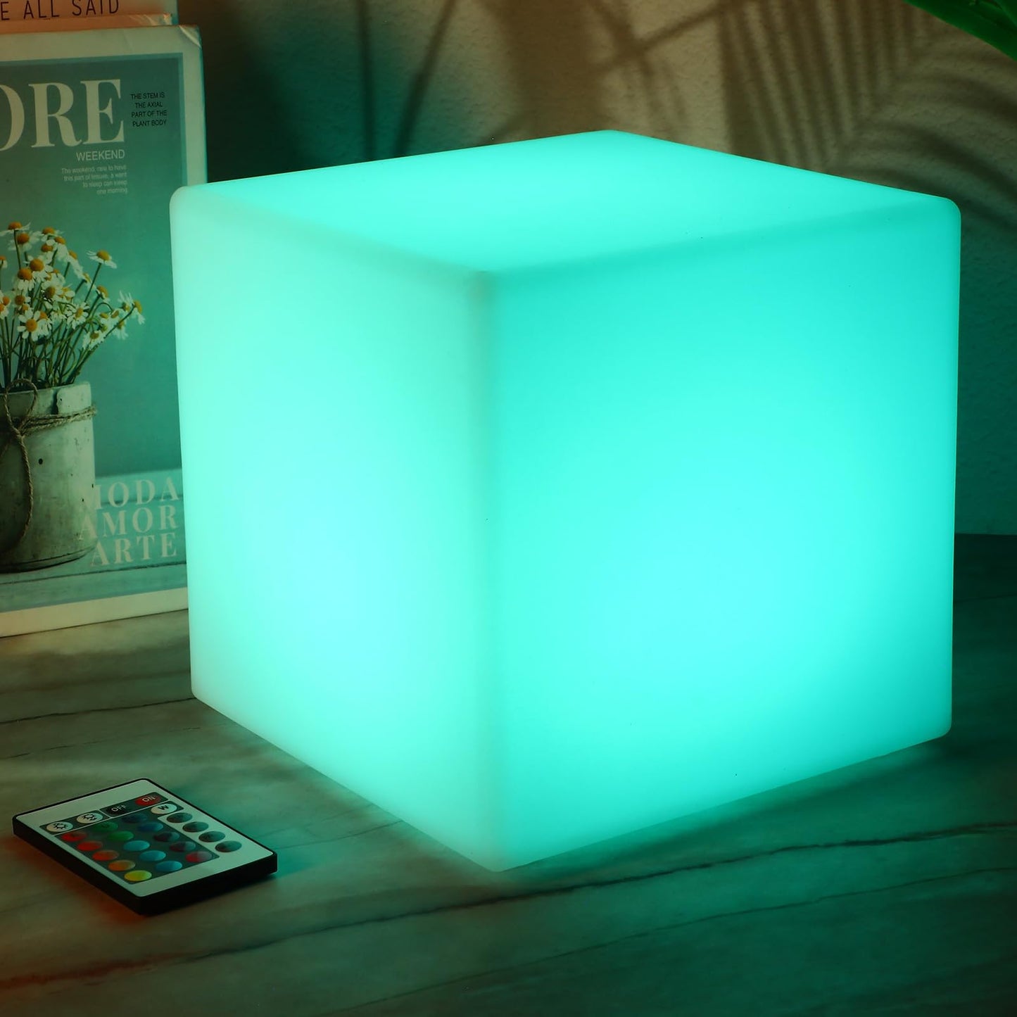Frienda LED Mood Lamp - Waterproof Light Up Cube, 16 Colors, 8 Inch, White, Model FR2213