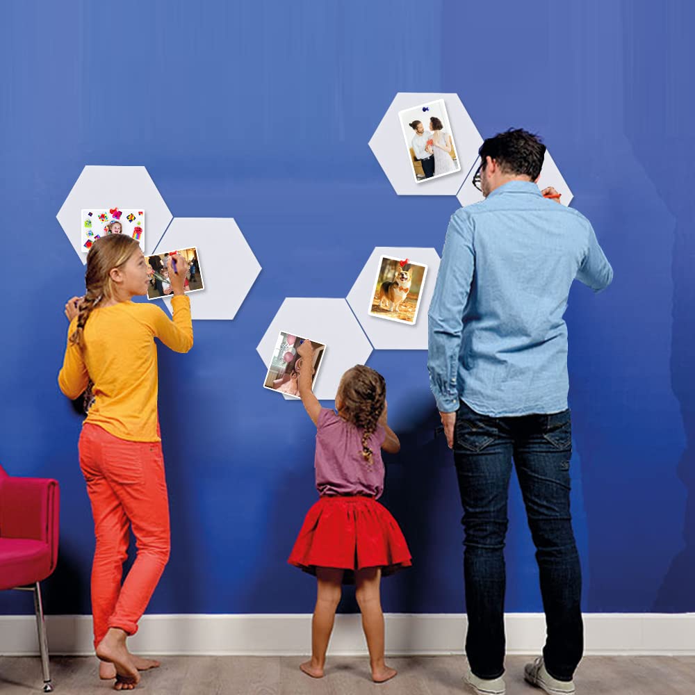 Vuzvuv 6 Pcs Hexagon Bulletin Board with 50 Pushpins & Sticky Note Adhesive Cork Board for Wall，Felt Pin Board for School，Office Decor（White）
