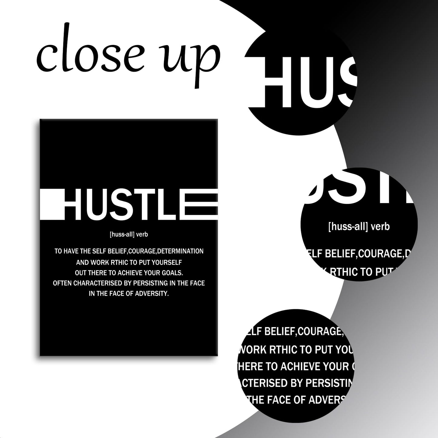 Motivational Canvas Wall Art Hustle Entrepreneur Quotes Poster Print Inspirational Pictures Painting for Office Class Room School Wall Decoration Stretched and Framed [18''Wx24''H]