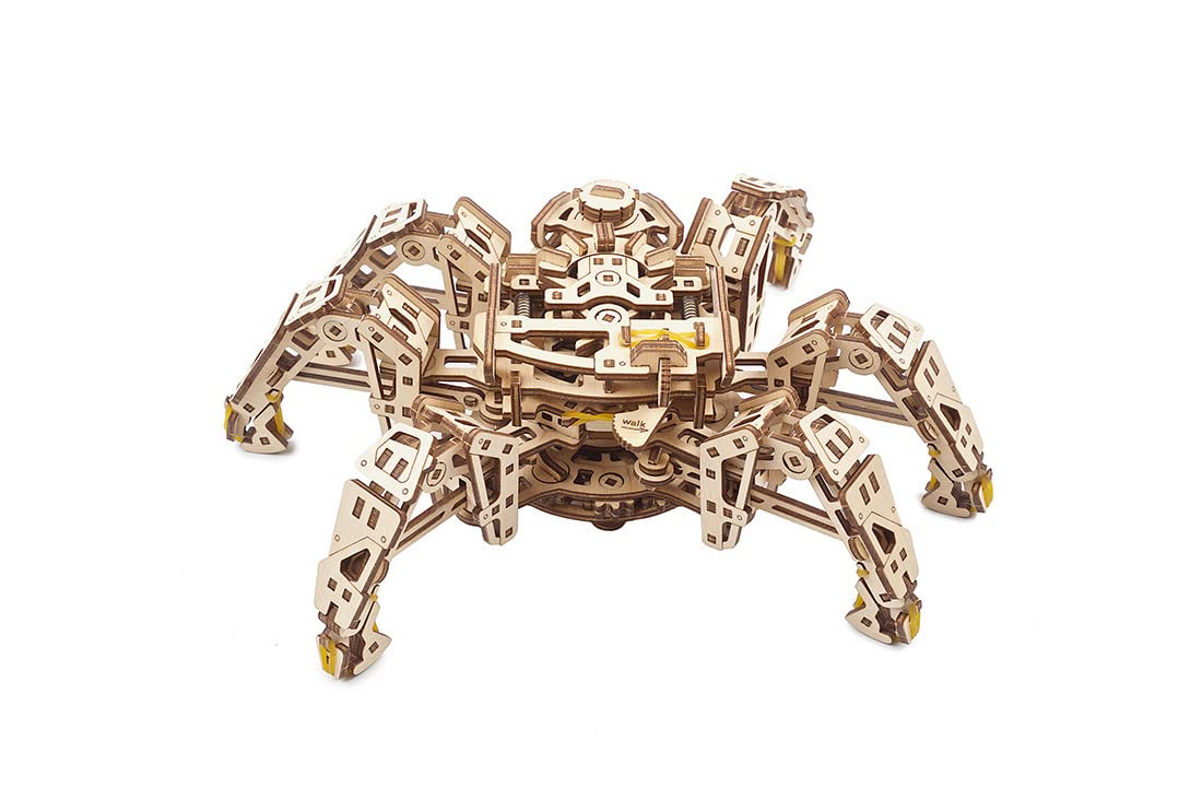 UGEARS Hexapod Explorer 3D Puzzle - Walking Robot Wooden Model Kits for Adults to Build - Self-Propelled 6-Legged Mechanical Crawler Craft Kit - 3D Wooden Puzzles for Adults