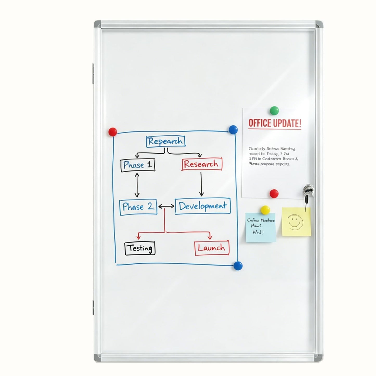 Enclosed Lockable Dry Erase Board 36x24 Inches - Magnetic White Board with Acrylic Door & Keys - Silver Aluminum Frame Notice Board Wall Mount Display Case for School, Office & Community