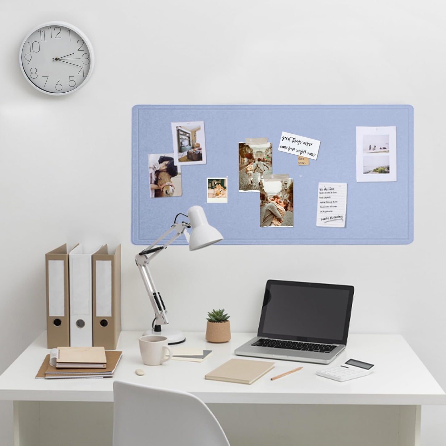 Lightomorrow Bulletin Board, 35 x 17 1/2 inches Felt Board - Decorative Pin Board, Cork Board Alternative for Wall, Foldable Self-Adhesive Vision Board Prayer Board with 20 Pushpins-Lavender Blue