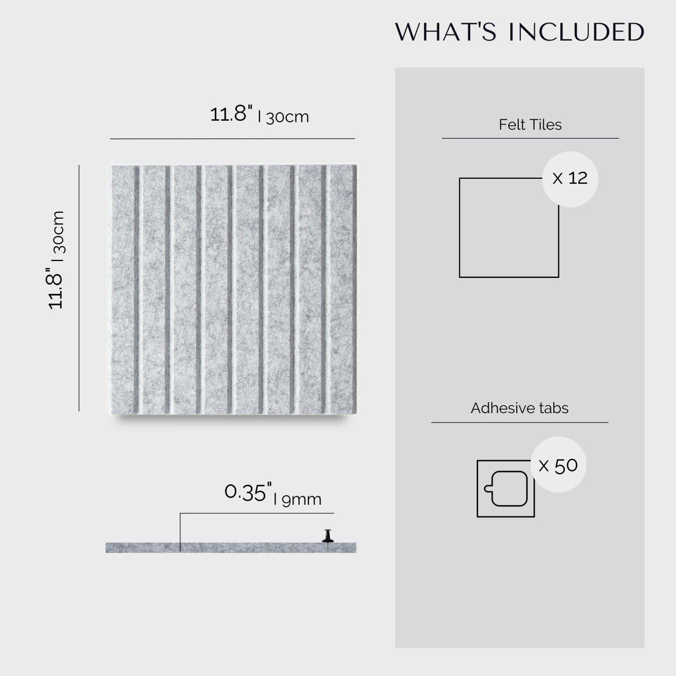 VIVELDA Felt Bulletin Board Tiles 48"x36" - 12-Pack Cork Board Alternative, Oeko-TEX Certified, NRC 0.95 Acoustic Wall Panels, Damage-Free Adhesive, Slatted Design, Home Office & Classroom (Marble)