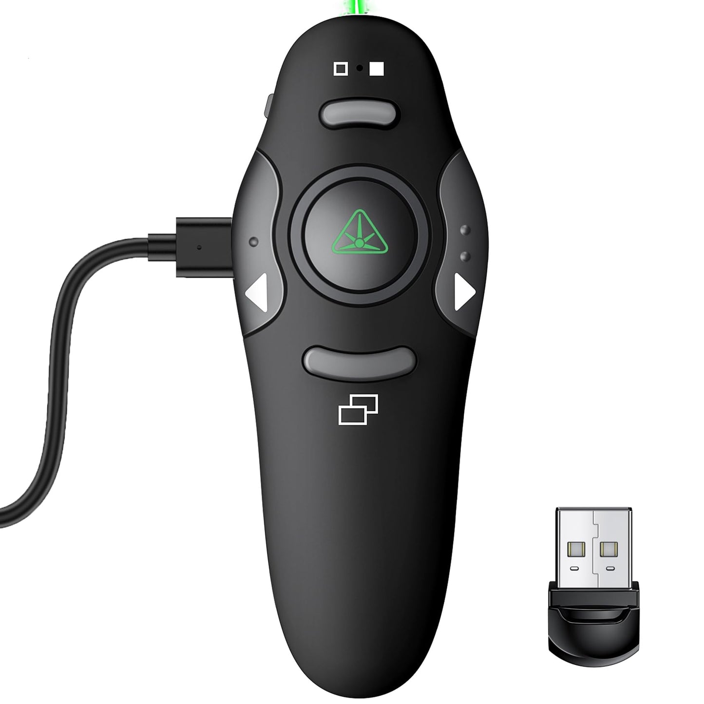 DinoFire Green Presentation Clicker Wireless Presenter Remote, RF 2.4GZ Rechargeable USB Slide Clicker for Powerpoint Presentation Computer Laptop
