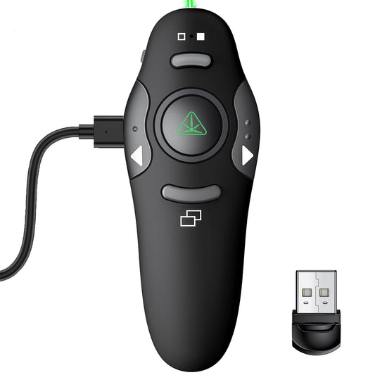 DinoFire Green Presentation Clicker Wireless Presenter Remote, RF 2.4GZ Rechargeable USB Slide Clicker for Powerpoint Presentation Computer Laptop