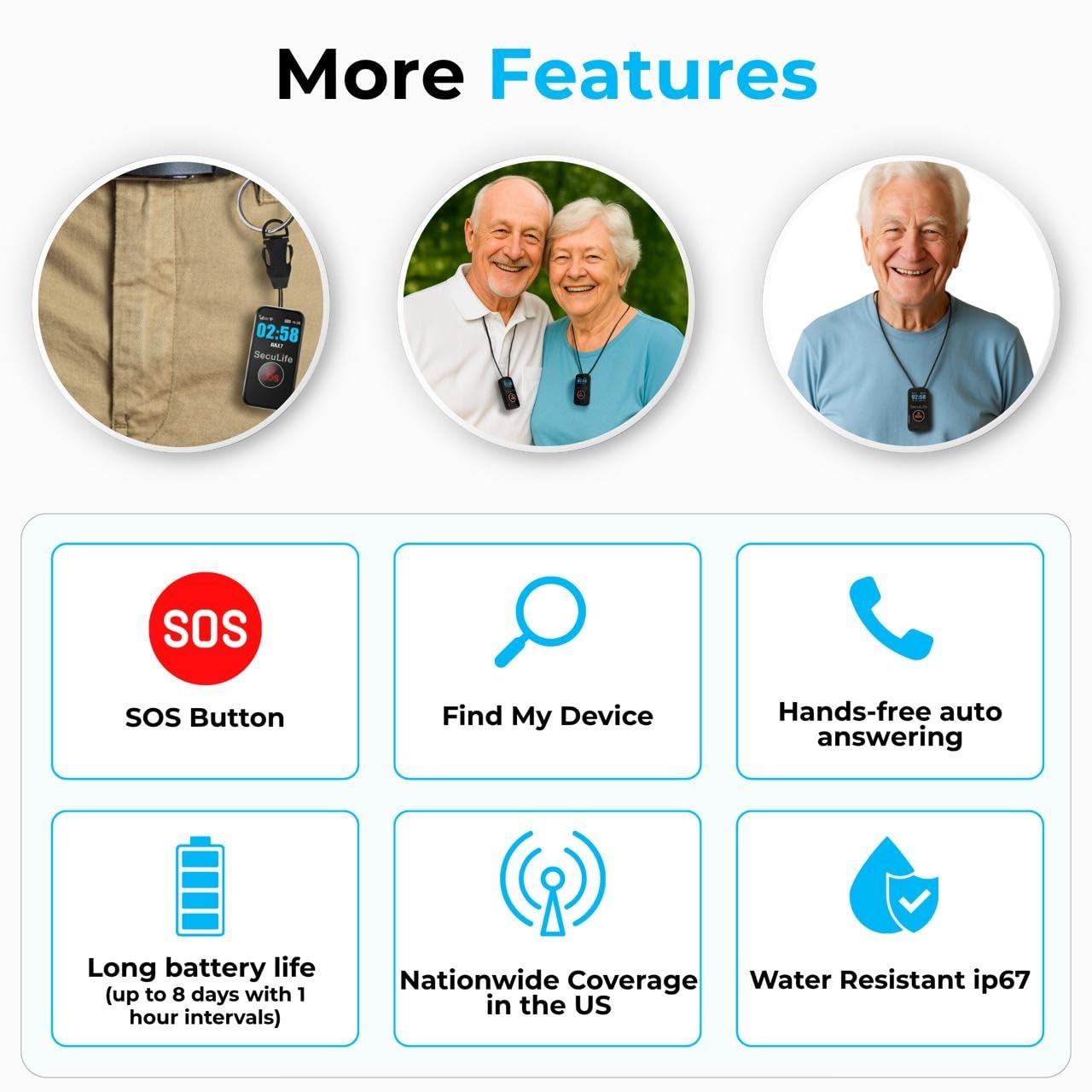 SecuLife Medical Alert Pendant for Seniors — Alerts Go Direct to Family, No Call Center | Auto Fall Detection, GPS Tracking, 2-Way Calling, No Contract, Waterproof Necklace