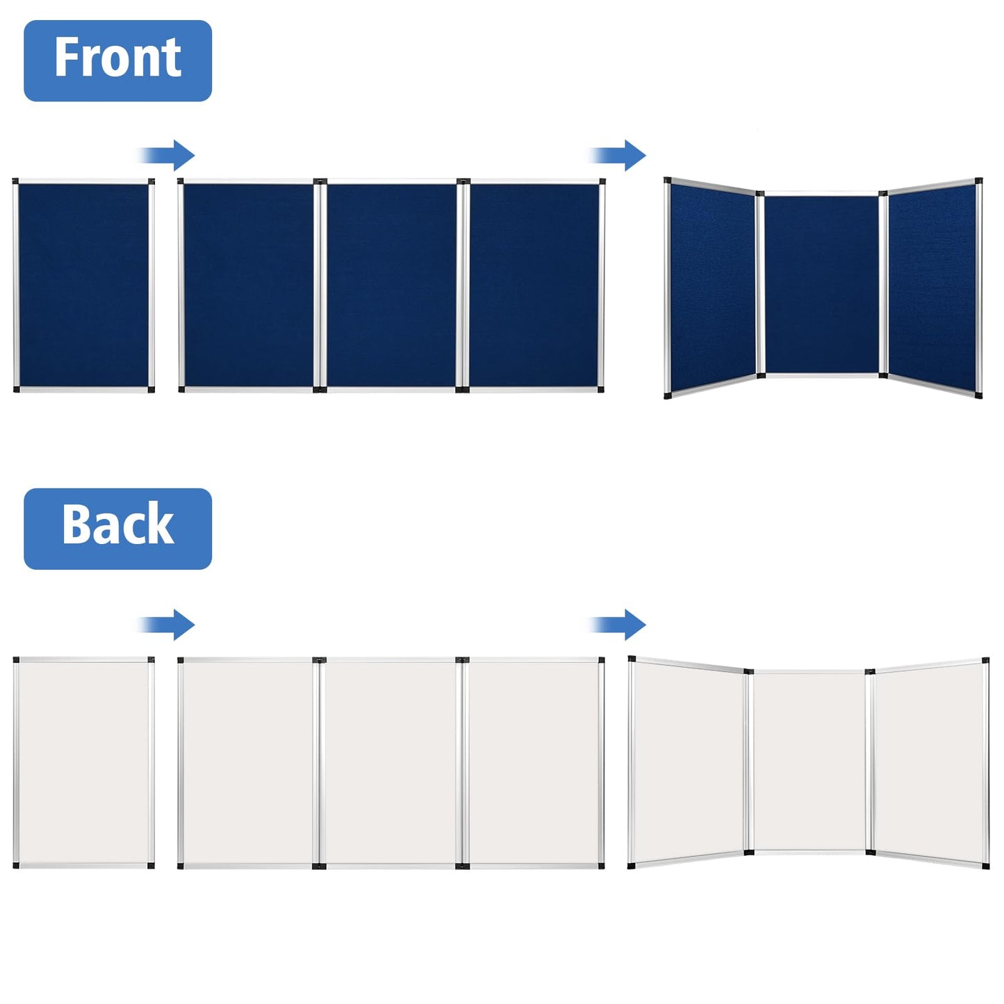 Nisorpa Trade Show Presentation Board, Aluminum Trifold Poster Board 70.8 x 35.4 Inch Display Board with Storage Bag, 3+1 Table Top Folding Panel - Blue