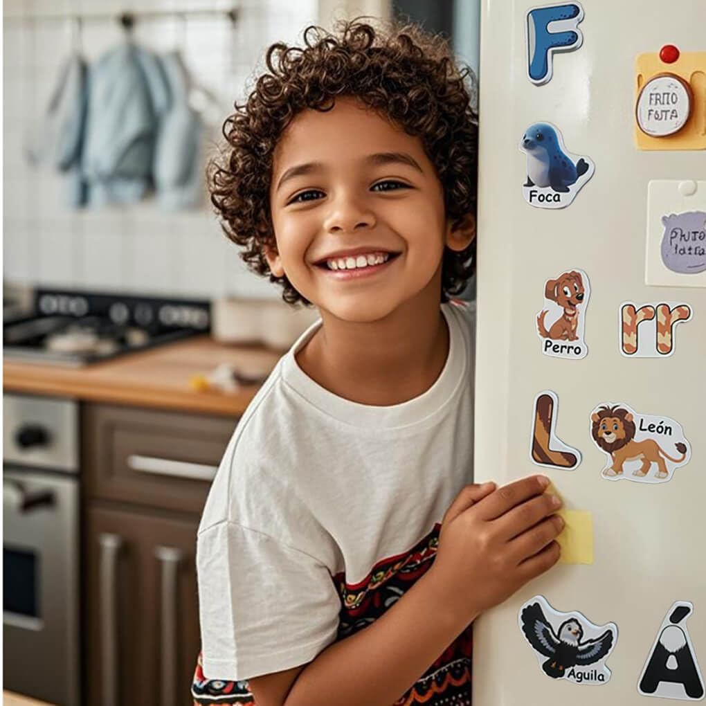 Spanish Magnetic Letters and Animals, Fridge Magnets for Toddlers, Animales y Abecedario para Niños en Español,