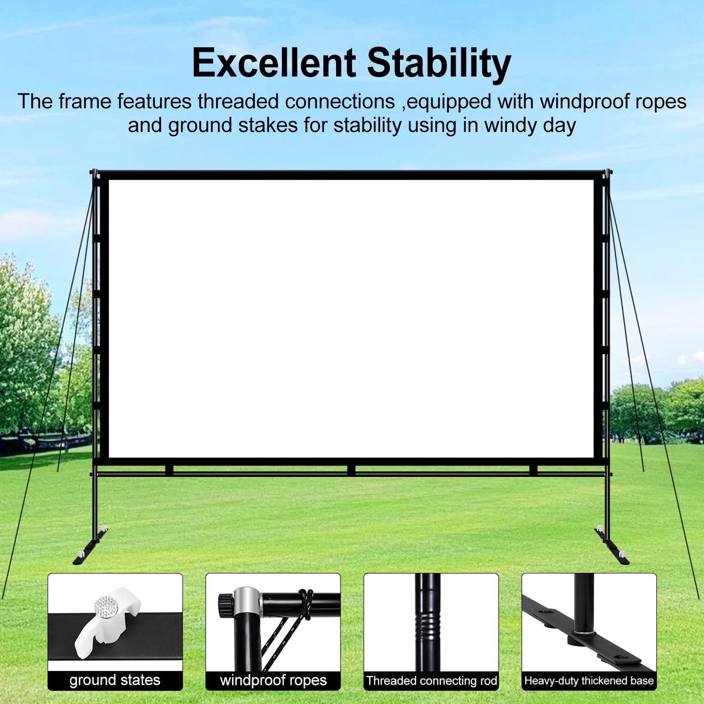 Shirtal Projector Screen with Stand,Portable 120 Inch Indoor Outdoor Projector Screen,16:9 4K HD Anti-Crease Movie Screen with Carry Bag for Home Backyard,Theater,Camping