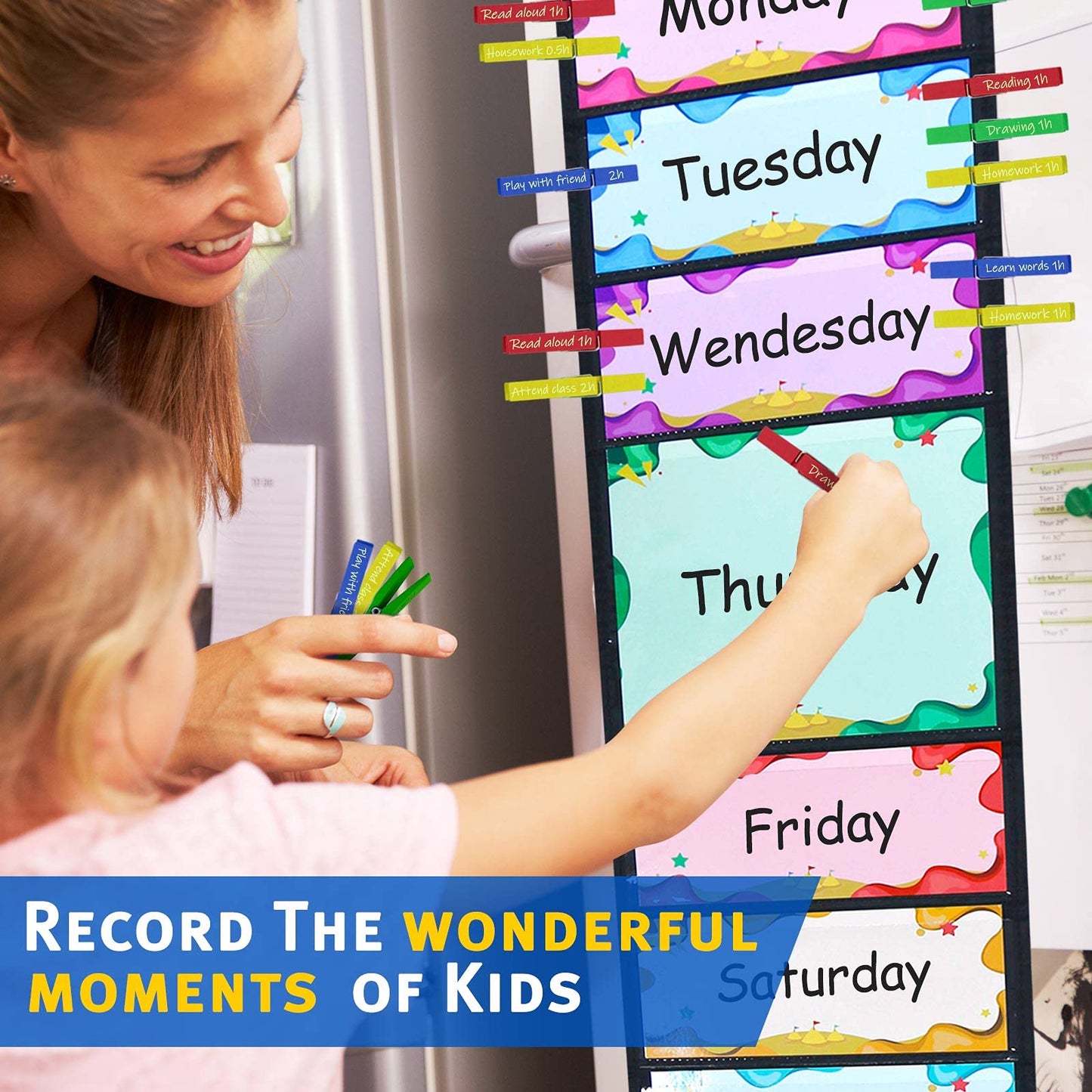 Ranslen Student Behavior Clip Chart for Classroom Management Kids Track Reward Pocket Chart Hanging Creative Bulletin Board with 2 Storage Bags for School Office Preschool Child Care