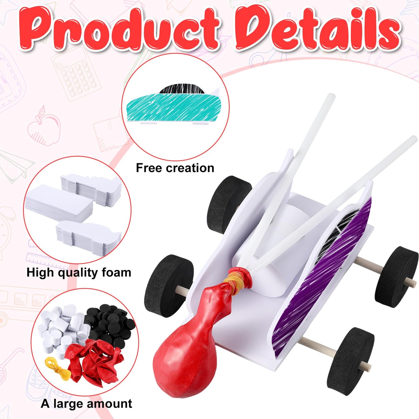 Sonwyoung 20 Sets Car Balloon DIY Steam Kits Balloon Power Car Kits Recoil Car for Kids Classroom Stem Educational and Science Activities
