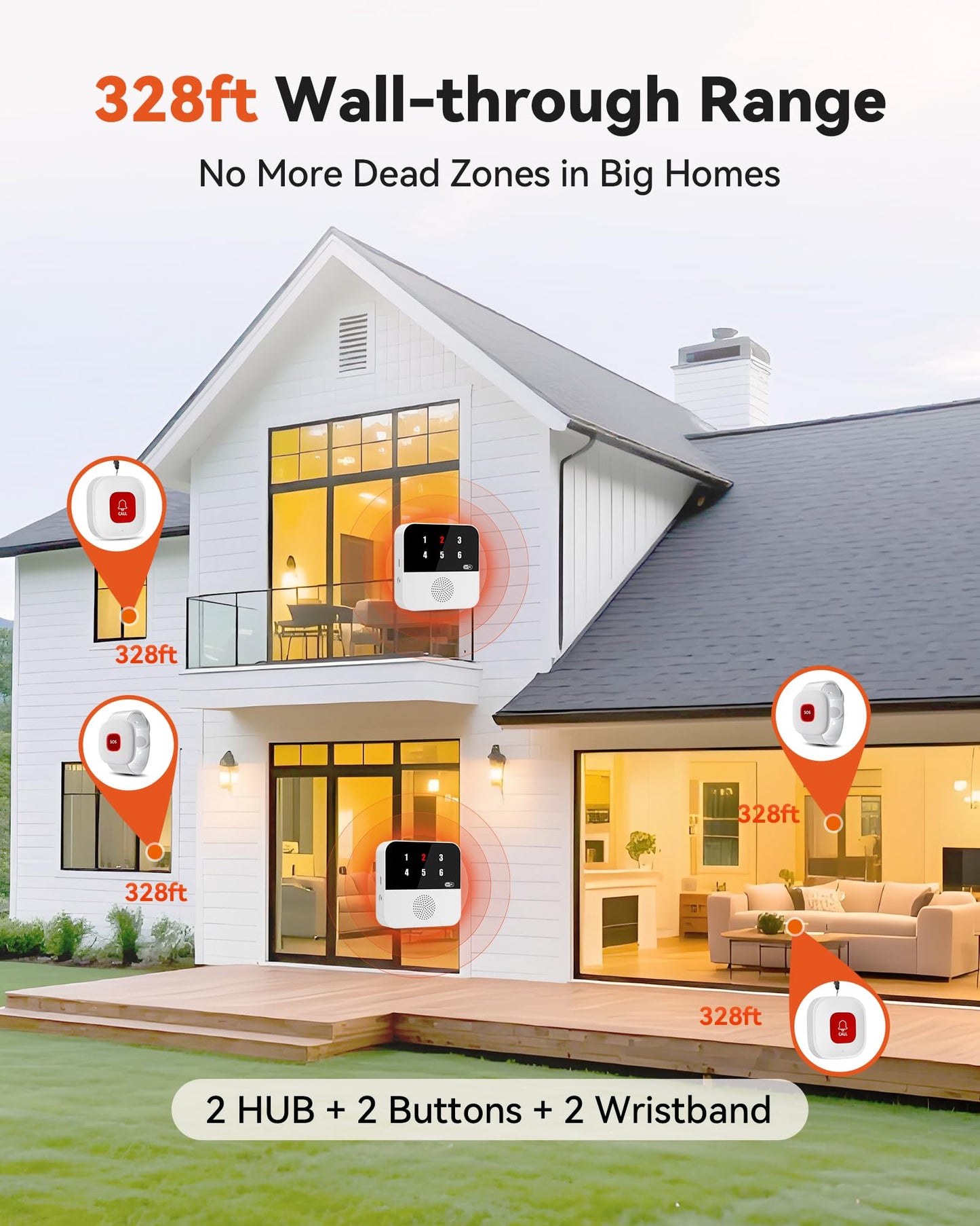 PILSAMAS WiFi Caregiver System - 2 Smart HUBs with Flashing Caller ID & APP Alert, 2 Waterproof Wristband + 2 Call Buttons, No Monthly Fee, Medical Alert Systems for Seniors at Home & Nursing Homes