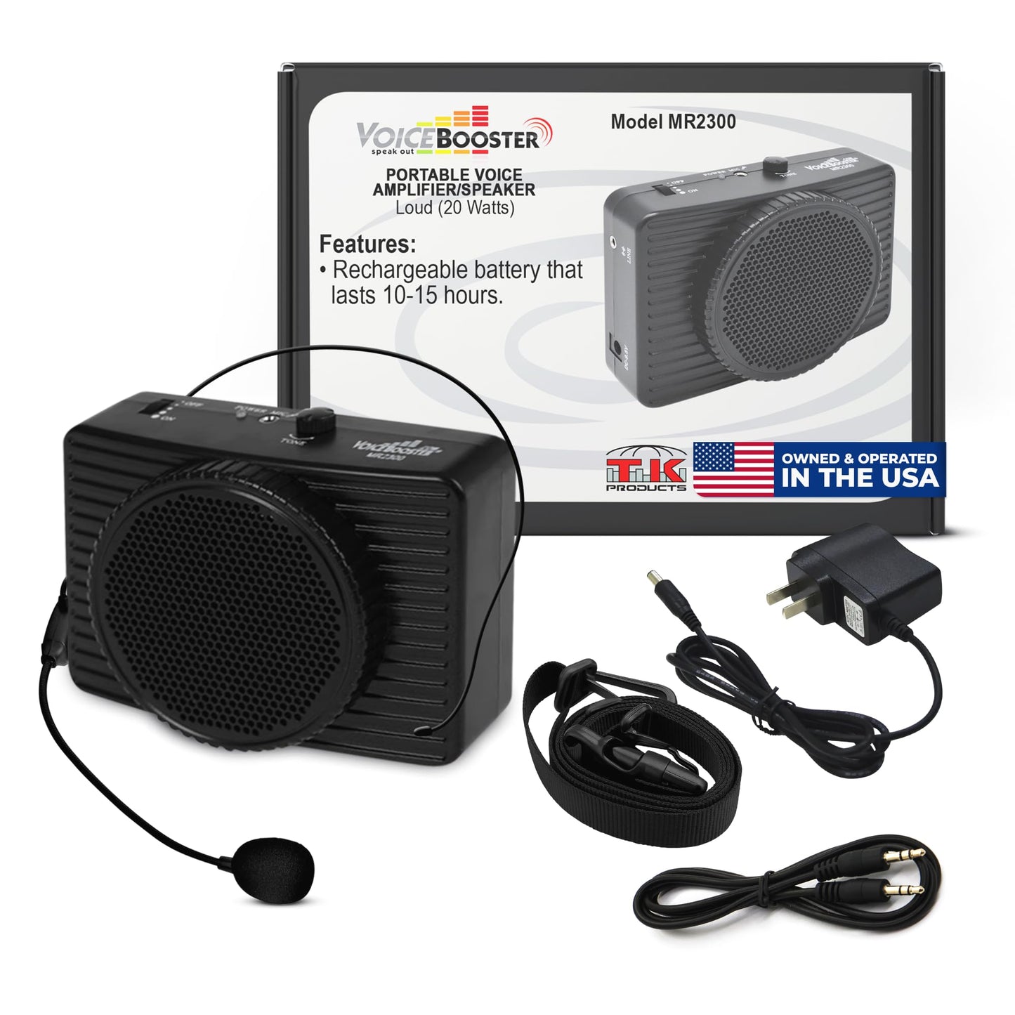 Voicebooster Portable Voice Amplifier for Teachers - 20W Rechargeable Portable Speaker & MP3 Player with Wearable Microphone Headset for Classroom, Tour Guide, Elderly, Public Speaking - MR2300