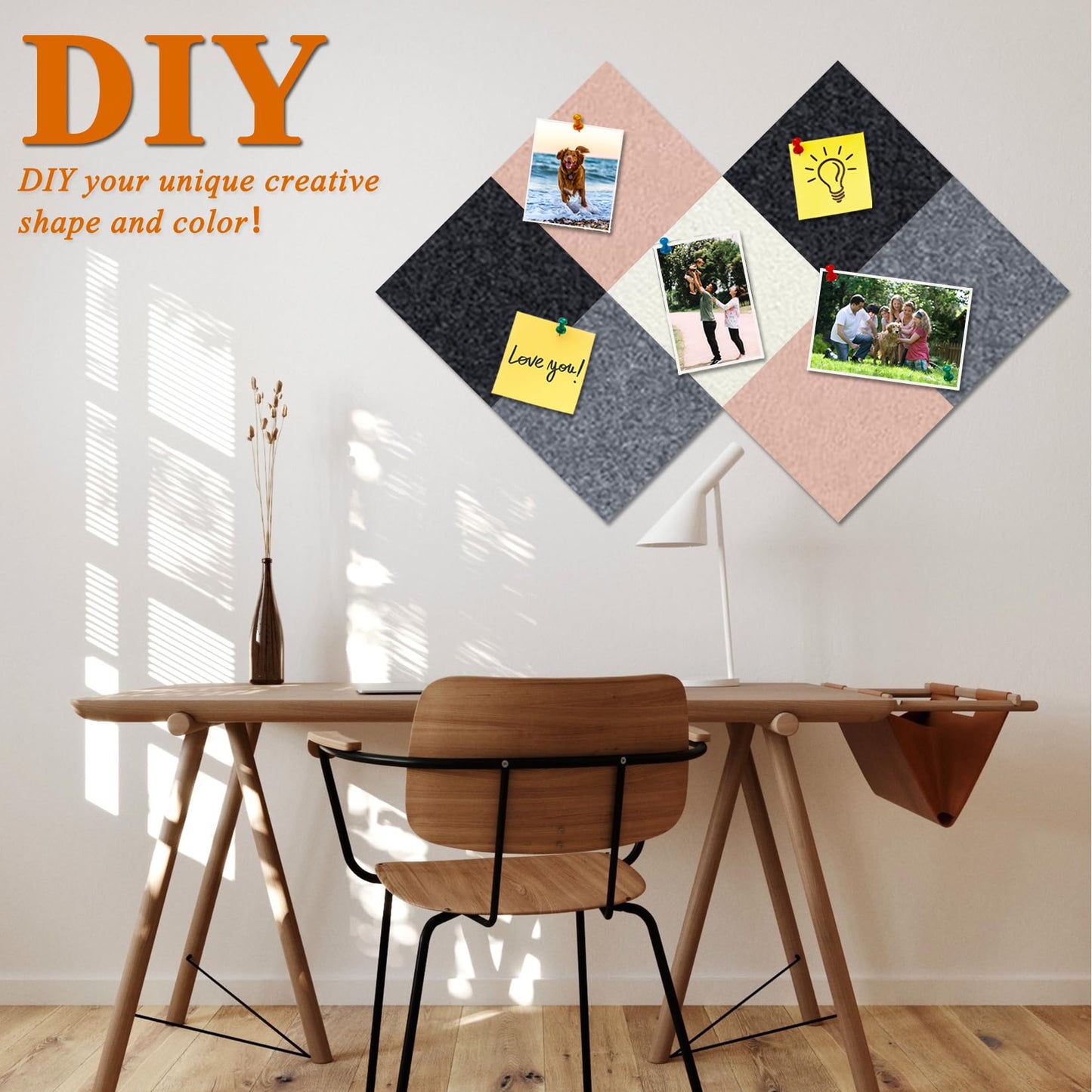 HULAVO 8 Pcs Hexagon Felt Cork Bulletin Board Tiles, Self Adhesive DIY Bulletin Board Pin Board for Office School Home Wall Decor Memos Photos Display(Rose Pink)