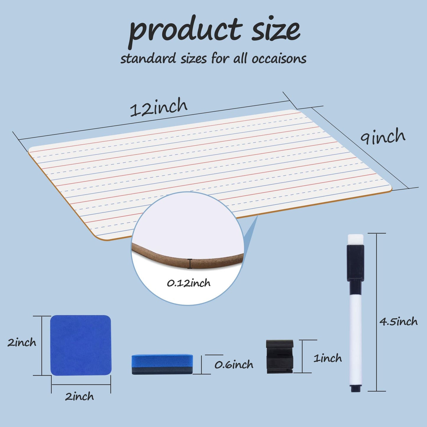 JUSTPAT 24 Pack Dry Erase Boards, 9"x12" Double Sided Easel Small Whiteboards with Lines for Kids, Students, Education Teacher Classroom, Mini Portable White Boards with 24 Markers, 24 Erasers