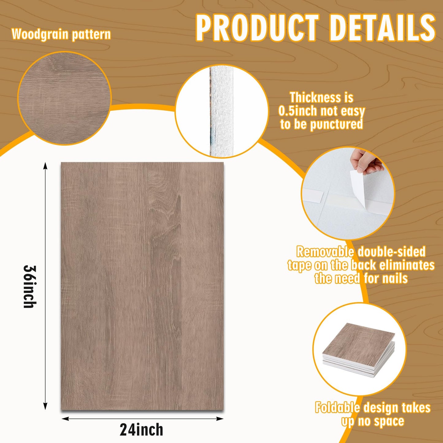 Hahafelt 36 × 24 × 0.5 Inch Felt Wood Grain Dart Board Wall Protectors Square Dart Board Backing Tiles Dartboard Backboard Cork Backboards Alternative (Gray Brown Grain)