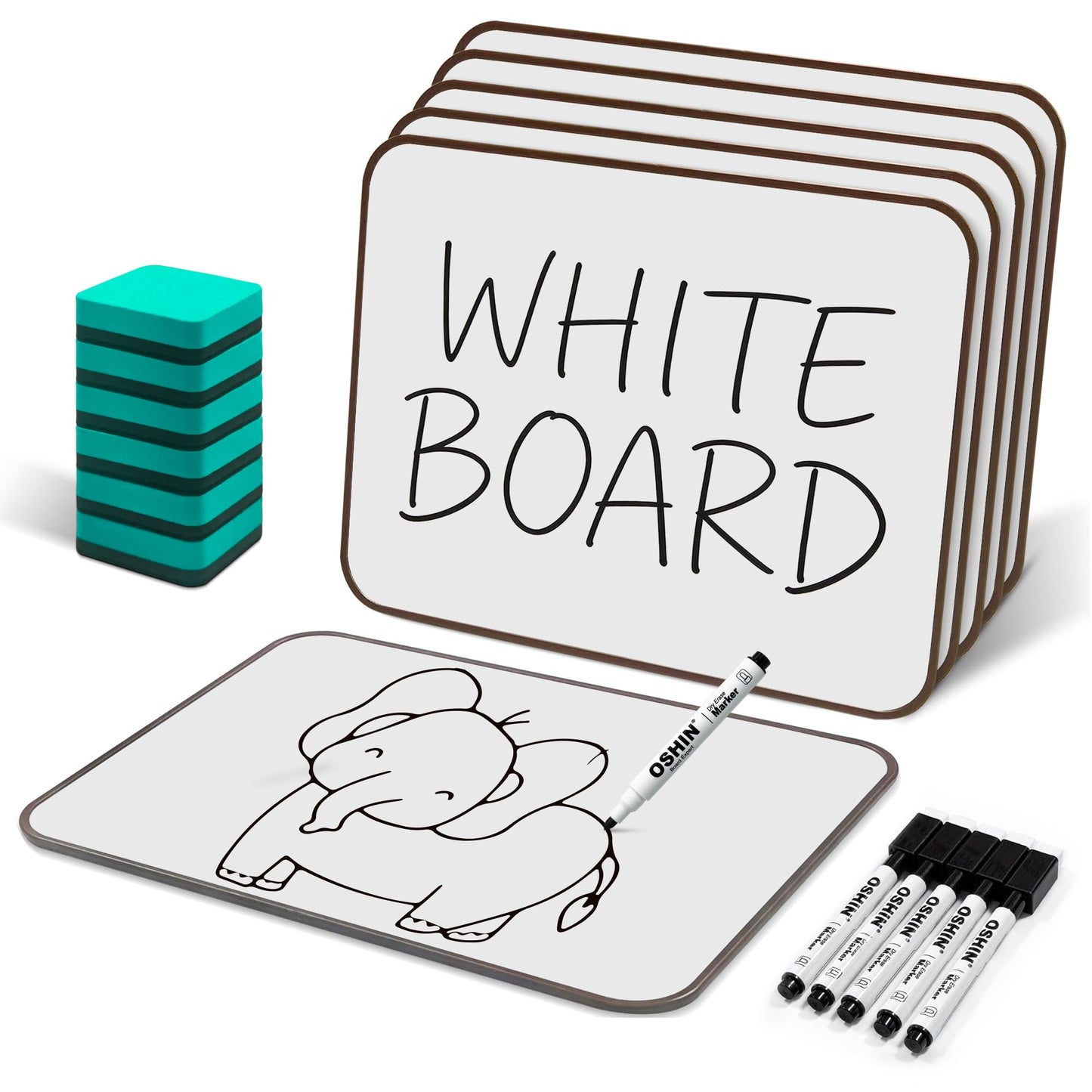 6 Pack Small White Boards, 9"x12" Double Sided Personal Dry Erase Boards Portable Handheld Whiteboards for Kids, Students, Teacher School, Include 6 Markers, 6 Erasers, 6X52 Pcs Letters