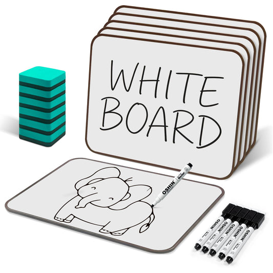 6 Pack Small White Boards, 9"x12" Double Sided Personal Dry Erase Boards Portable Handheld Whiteboards for Kids, Students, Teacher School, Include 6 Markers, 6 Erasers, 6X52 Pcs Letters