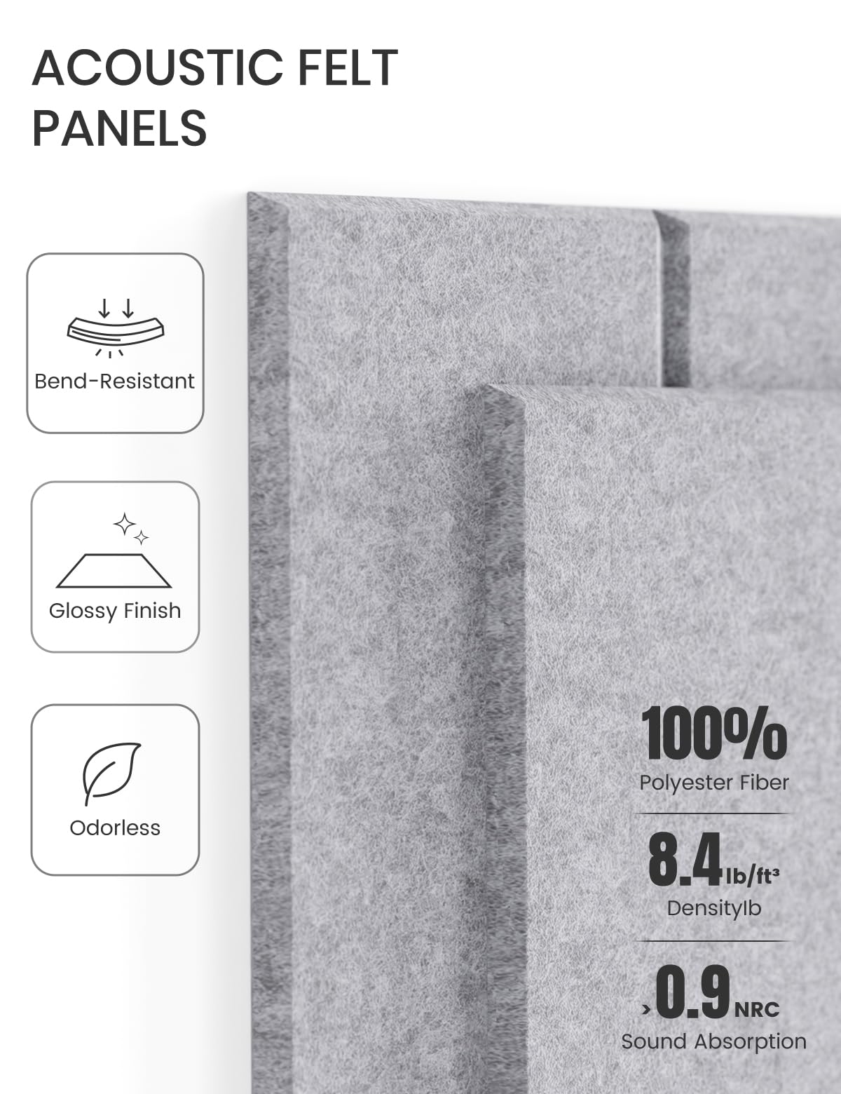 Felt Bulletin Board Tiles -28"x18" with 40 Adhesive Tabs, Cork Board Alternative for Office Decor, Push Pin Board Wall Organizer 6-Pack (Soft Gray)