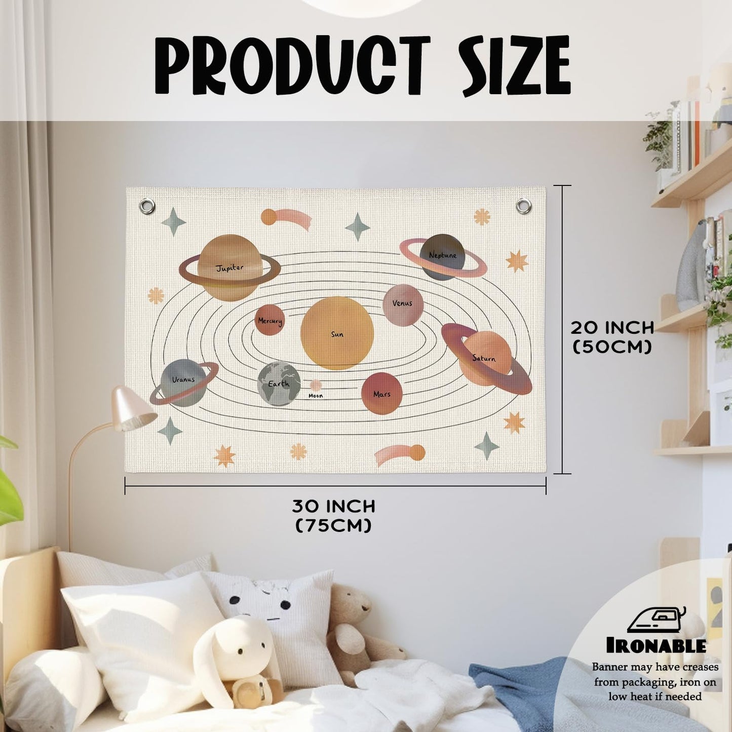 Wheatwin Solar System for Kids, Space Nursery Decor, Space Themed Party Decorations, Solar System Linen Canvas Banner Wall Hanging Flag Decor for Playroom 20x30