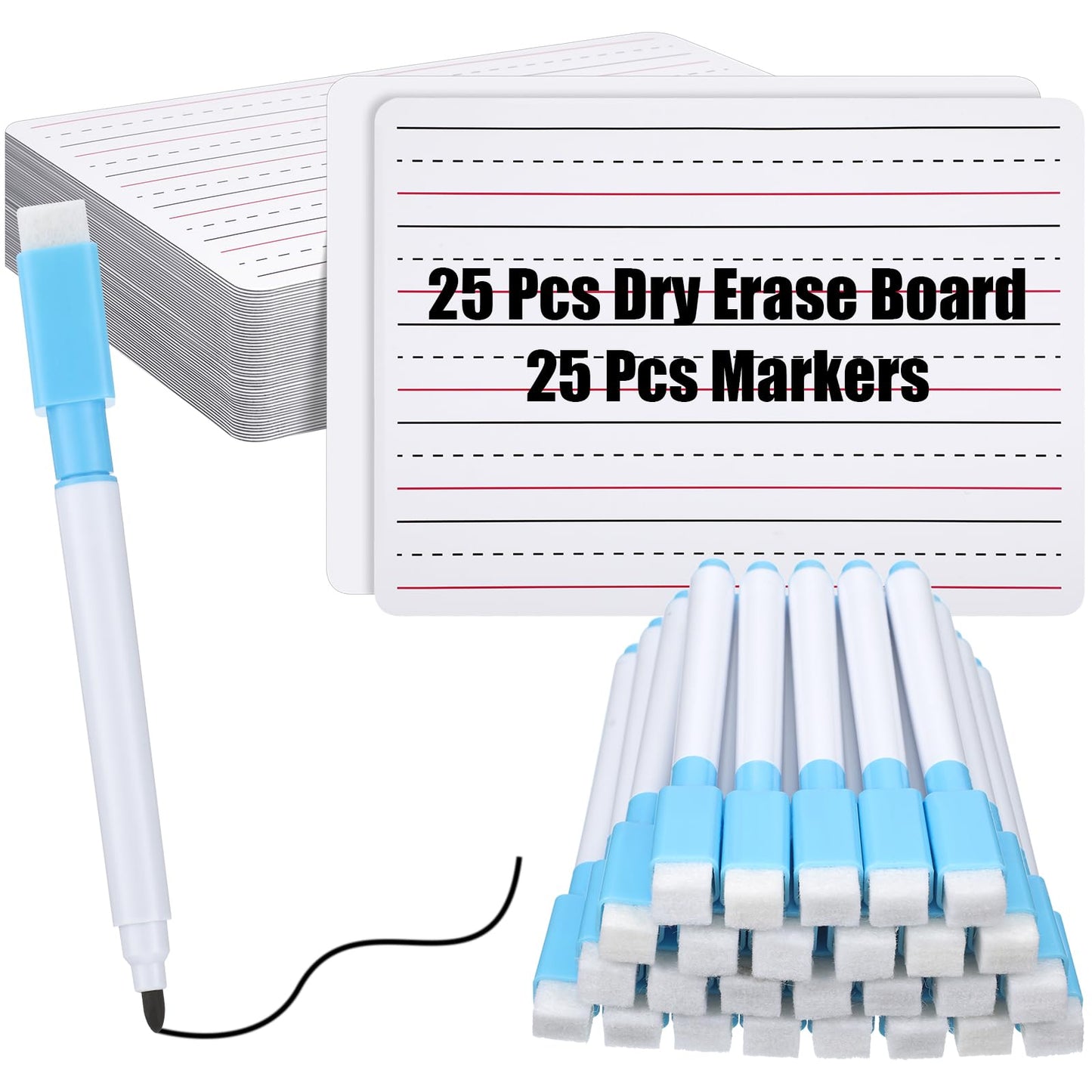 ReliThick 25 Pcs Lined Dry Erase Board with Markers 9 x 12 Double Sided Whiteboards Dry Erase Lapboards with Lines Ruled Writing Board Handwriting Practice